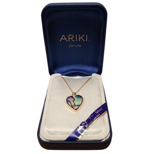 NIB Ariki New Zealand 22K Gold Plate Paua Shell Heart Pendant Necklace